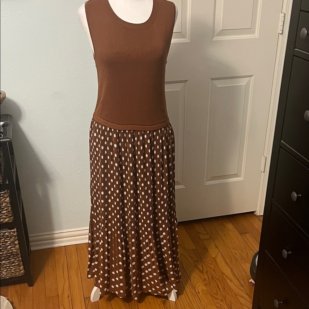 Elegant Brown Polka Dot Maxi Dress